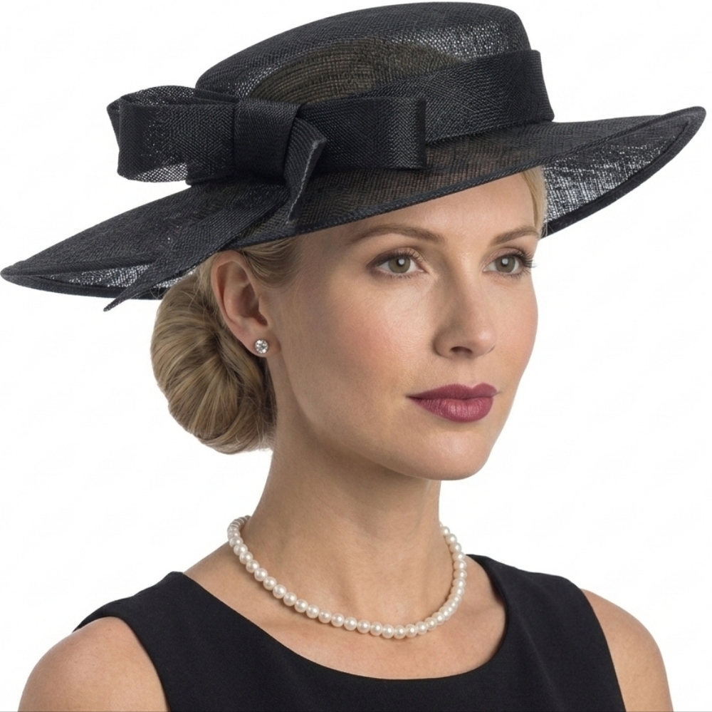 Beloved Millinery Couture Black Flat Top Hat Church Brunch Business Funeral - Picture 2 of 9